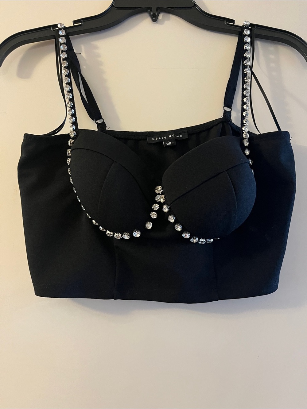 Haute Monde Black Crystal-Trim Bustier Crop Top